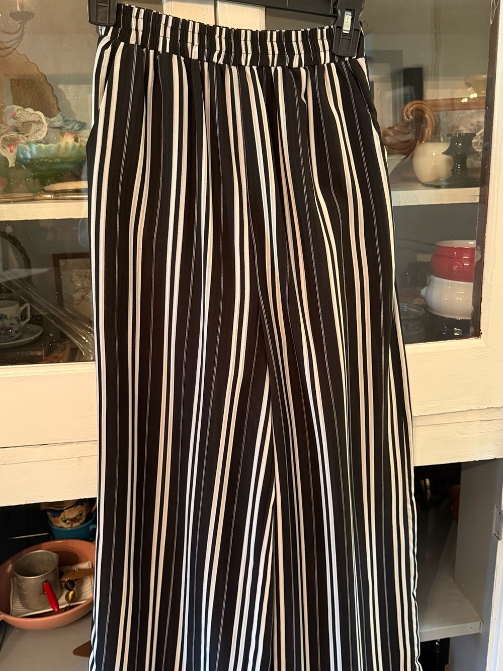 She + Sky Black and White Vertical Stripe Wide-Leg Pants